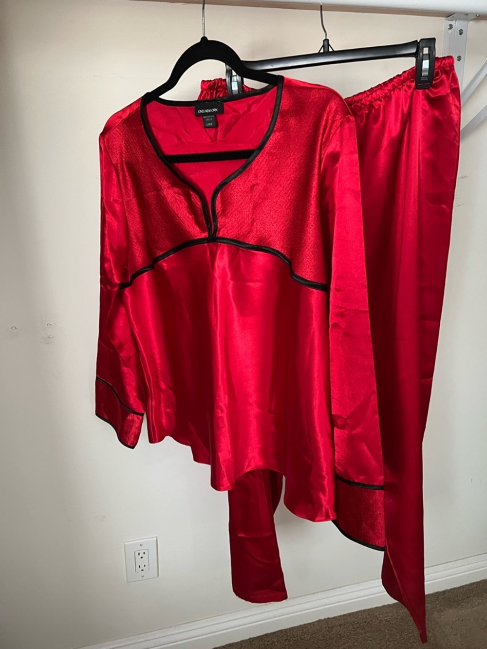 Jones New York Women’s Satin Red Pajama Set with Black Trim